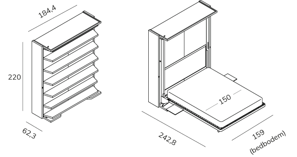 Opklapbed LGM BedHabits   met boekenkast